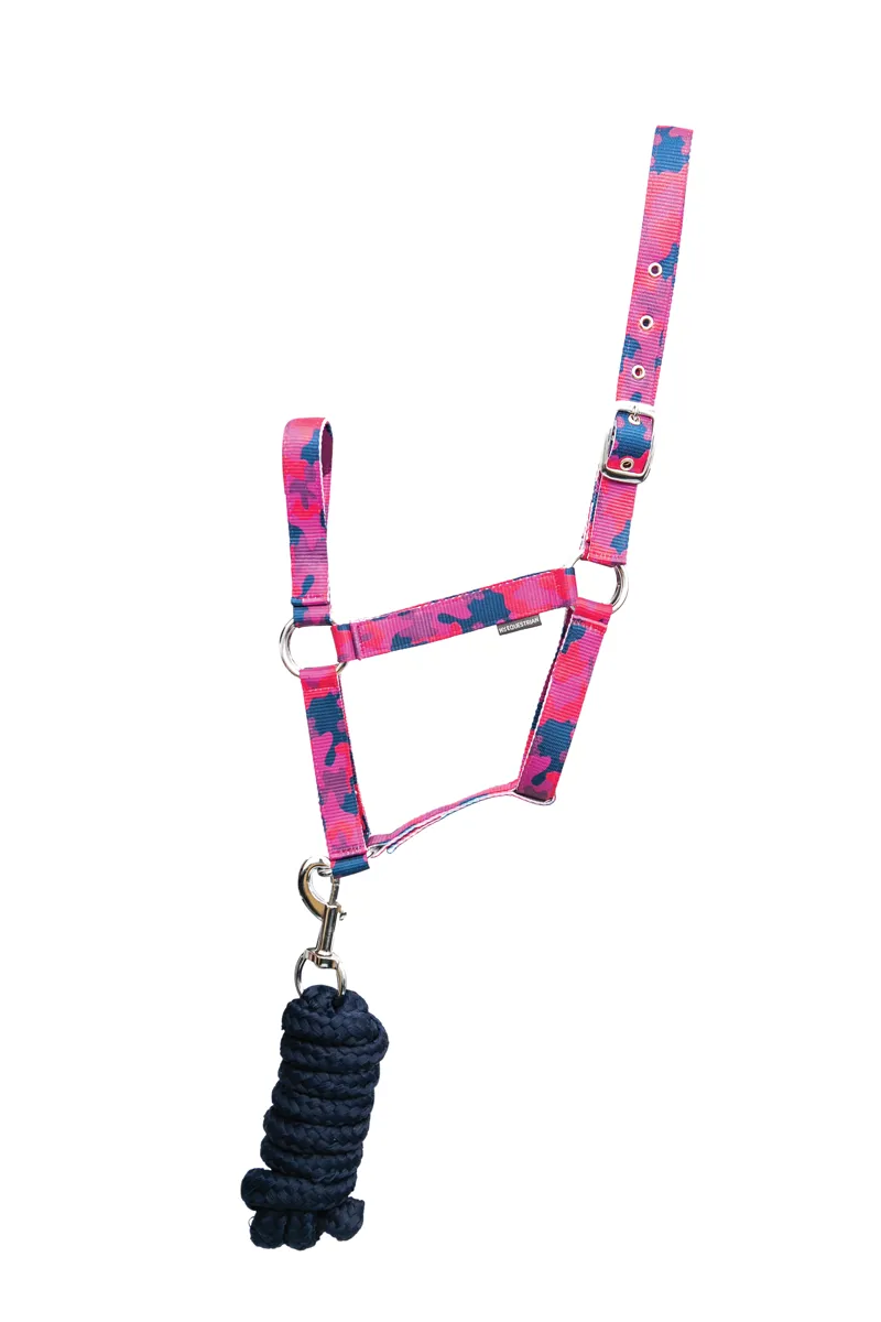 Hy Equestrian DynaForce Head Collar and Lead Rope - Raspberry/Navy